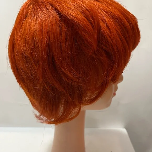 Pixie Cut Real Human Hair Wig Bang Brazilian Straight Orange Wig - Picture 5 of 11